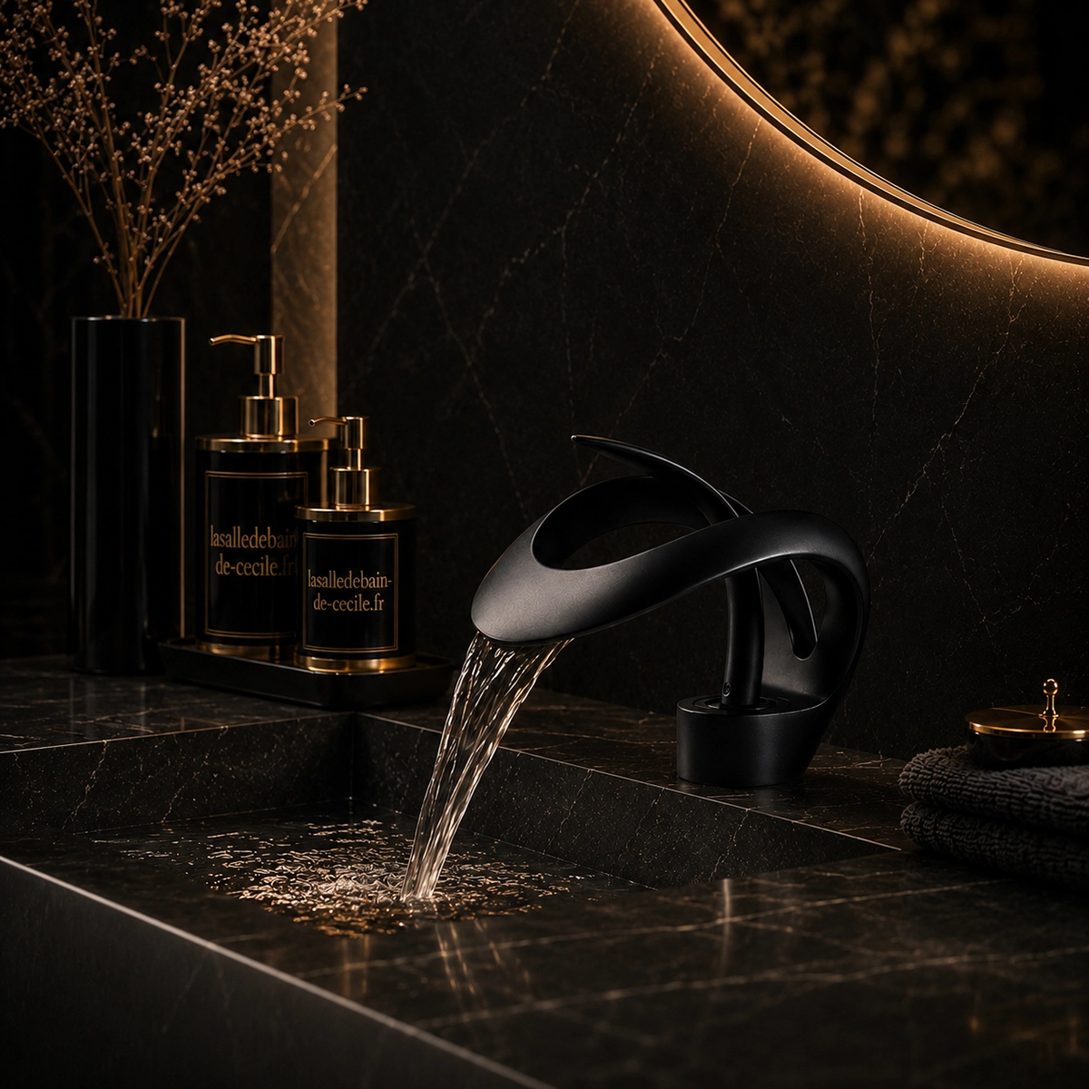Détail mitigeur lavabo noir Lands
